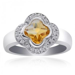 1.32 Ct Yellow Topaz & Diamond Cocktail Ring 14K